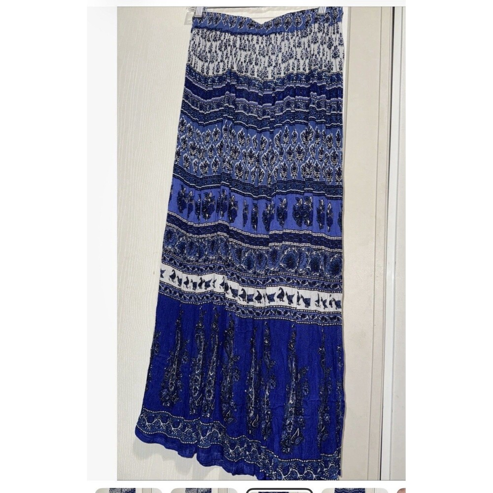 Boho Blue Maxi Woman’s Printed Long Skirt Hippie Festival Free Size Large XL